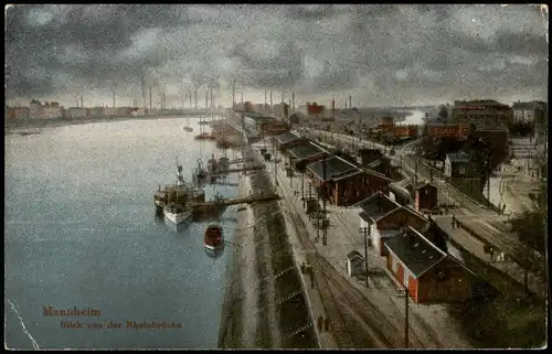 Ansichtskarte Mannheim Hafen im Hintergrund BASF 1915
