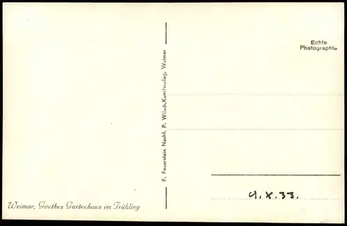 Ansichtskarte Weimar Goethes Gartenhaus im Park 1933