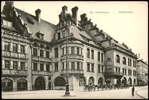 Ansichtskarte München Hofbräuhaus, Kutsche davor 1910