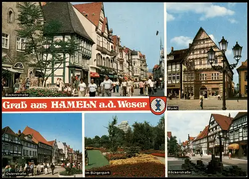 Ansichtskarte Hameln Backerstraße, Markt, Osterstraße 1986