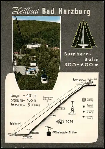 Ansichtskarte Bad Harzburg Seilbahn - Querschnitt der Strecke - 2 Bild 1973