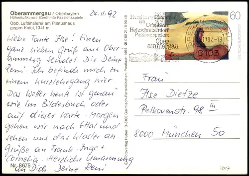 Ansichtskarte Oberammergau Lüftlmalerei am Pilatushaus 1992