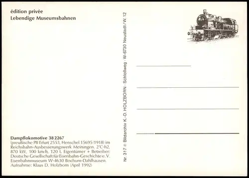 Ansichtskarte  Eisenbahn Motiv-AK Dampflokomotive P8 im Werk Meiningen 1992