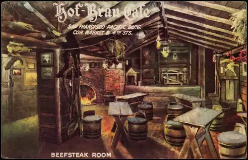 Postcard San Francisco Hof-Bräu Cafe -Innen USA 1915