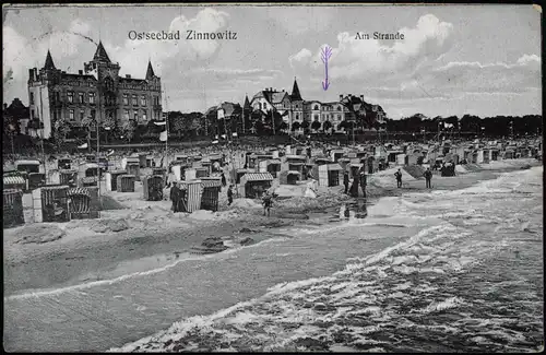 Ansichtskarte Zinnowitz Strand und Strandhotel 1914
