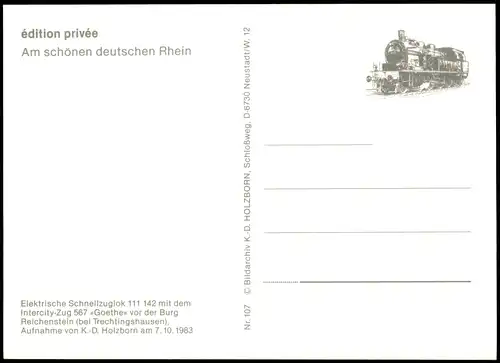 Elektrische Schnellzuglok Intercity-Zug 567 »Goethe« bei Trechtingshausen 1983