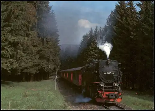 Ansichtskarte  Harzquerbahn Dampflokomotive zwischen Sorge und Elend 1990
