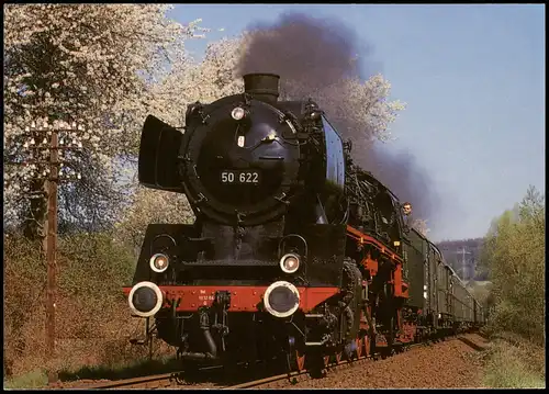 Eisenbahn & Bahn-Verkehr Dampflokomotive 50 622 der DB bei Hetschbach im Oldenwald 1988