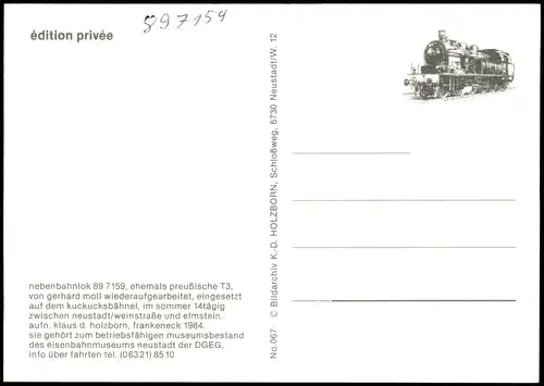 Motiv-AK Eisenbahn Lokomotive Nebenbahnlok ehemals preußische T3 1984