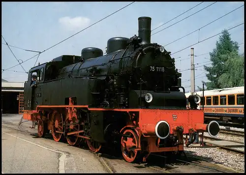 Motiv-AK Eisenbahn Lokomotive Dampflokomotive 75 1118 in Ettlingen 1988