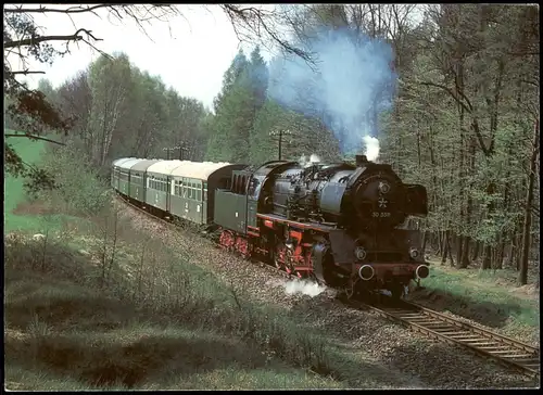 Motiv-AK Eisenbahn Dampflokomotive 50 3511 der DR bei Eberswalde 1982