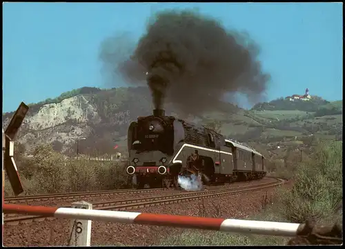 Motiv-AK Eisenbahn Dampf-Schnellfahr-Lokomotive der DR bei Kahla 1980