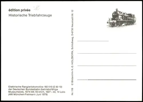 Motivkarte Verkehr & Eisenbahn Elektrische Rangierlokomotive 160 010   1980