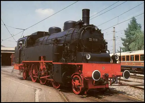 Motivkarte Verkehr & Eisenbahn Dampflokomotive Badische Staatsbahn in Ettlingen 1988