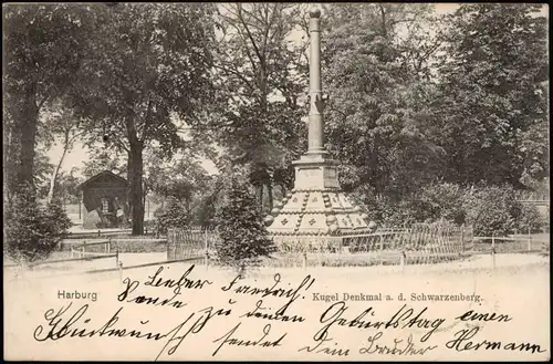 Ansichtskarte Harburg-Hamburg Kugel Denkmal a. d. Schwarzenberg. 1901