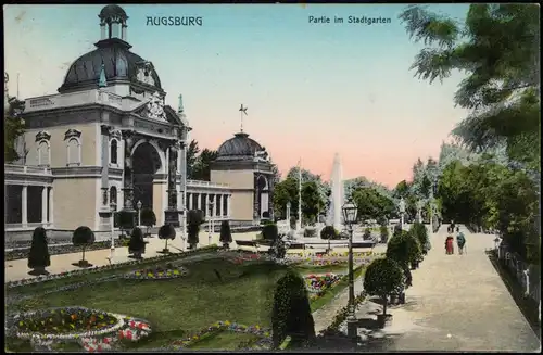 Ansichtskarte Augsburg Partie im Stadtgarten 1907