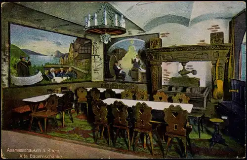 Assmannshausen am Rhein-Rüdesheim (Rhein) Alte Bauernschänke - Gaststube 1924