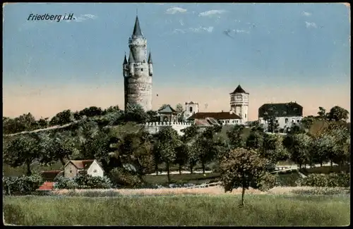 Ansichtskarte Friedberg (Hessen) Panorama-Ansicht mit Turm-Gebäude 1931