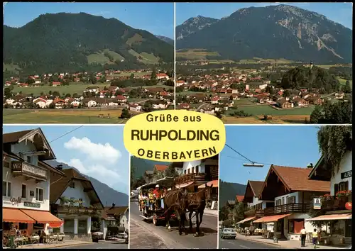 Ansichtskarte Ruhpolding Mehrbild: Straße, Restaurant, Fuhrwerk 1975