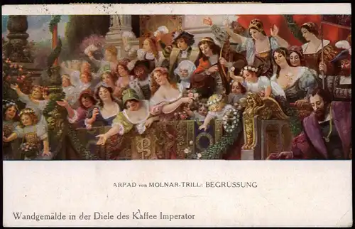 Ansichtskarte Berlin Friedrichstraße Kaffee Wandgemälde 1921 Bahnpoststempel MF