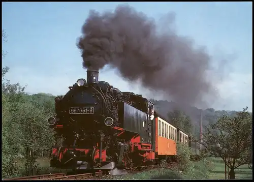 Schmalspur-Lokomotive der DR mit P 14255 bei Schmiedeberg-Naundorf 1990