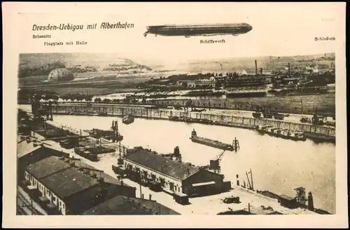 Übigau-Dresden Repro Flugwesen - Zeppelin über dem Alberthafen 1960