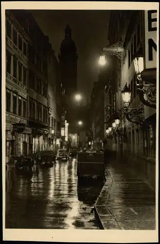 Ansichtskarte Leipzig Thüringer Hof, Straße bei Nacht und Regen 1932