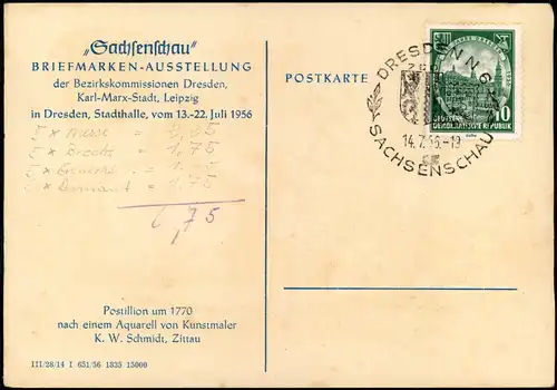 Ansichtskarte Dresden BRIEFMARKEN-AUSSTELLUNG Sachsenschau Künstlerkarte 1956