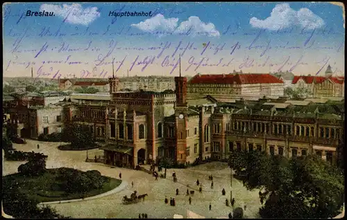 Postcard Breslau Wrocław Hauptbahnhof 1916