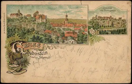 Litho AK Hohnstein (Sächs. Schweiz) Stadt, Bärengarten - Gruss aus 1901