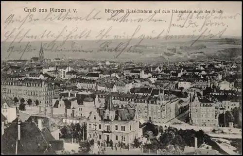 Ansichtskarte Plauen (Vogtland) Straßenblick und Totale vom Bärenstein 1909
