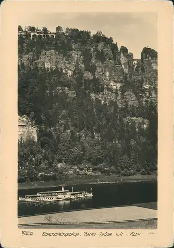 Rathen Bastei mit Brücke und Hotel - Elbdampfer 1936 Walter Hahn:3856