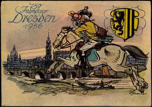 Ansichtskarte Dresden BRIEFMARKEN-AUSSTELLUNG Sachsenschau Künstlerkarte 1956