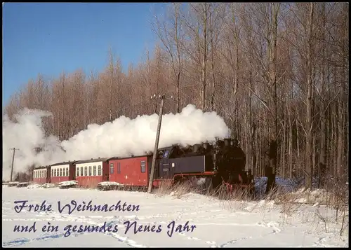 Ansichtskarte  Verkehr Eisenbahn & Zug: Dampflokomotive auf Grusskarte 1990