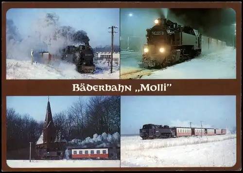 Ansichtskarte  Bäderbahn Molli im im Winter Schnee 1990