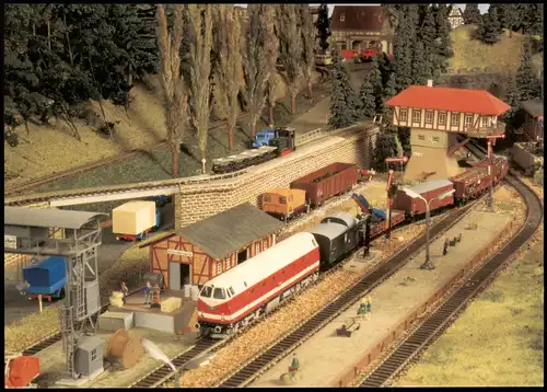 Ansichtskarte  Modelleisenbahn - Ladungsverkehr im Bahnhof Lauenstein 1995