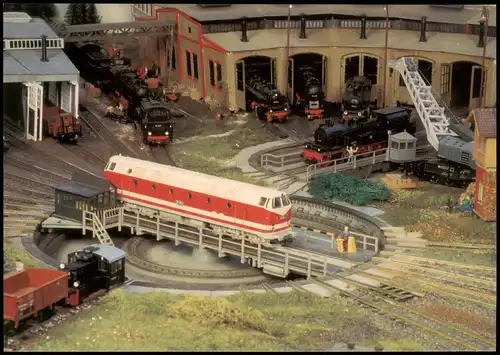 Ansichtskarte  Modelleisenbahn - Dampfablösung am Bahnhof/Stellwerk 1995