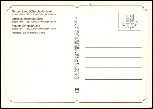 Sachsen Eisenbahnbrücken VOGTLAND Mehrbildkarte Netschkau, Jocketa, Plauen 1990