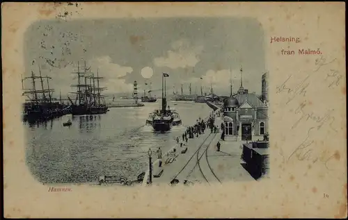 Postcard Malmö Helsning Mondscheinlitho 1898