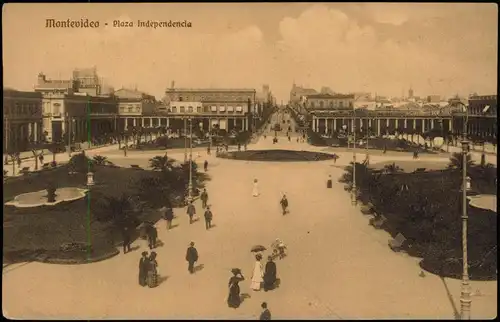 Postcard Montevideo Plaza Independencia 1922