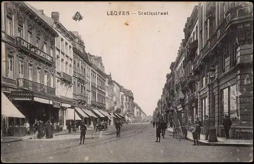 Postkaart Löwen Louvain Statiestraat 1918