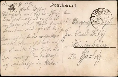 Postkaart Löwen Louvain Statiestraat 1918
