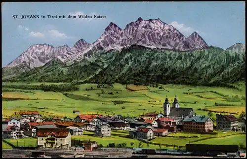 Ansichtskarte St. Johann in Tirol Stadt, Bahnhof - Künstlerkarte 1914