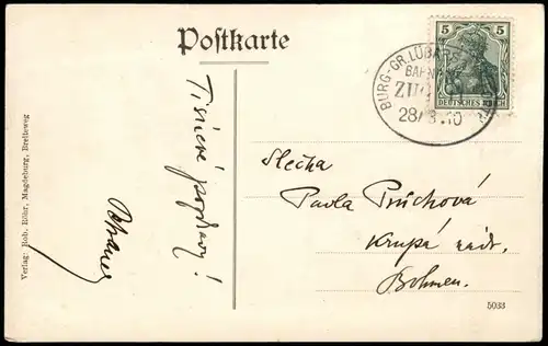 Ansichtskarte Friedensau-Möckern Panorama-Ortsansicht 1910  (Bahnpoststempel)