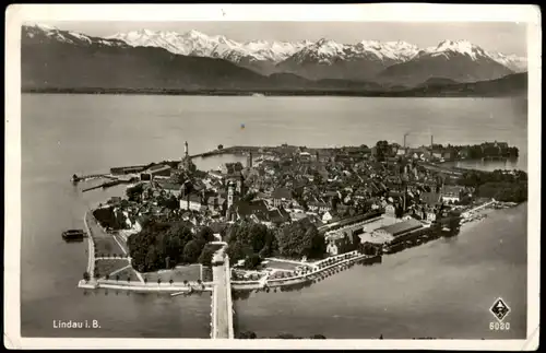 Ansichtskarte Lindau (Bodensee) Panorama-Blick Bodensee und Alpen Kette 1940