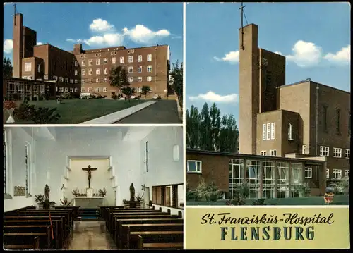 Flensburg Mehrbild-AK mit 3 Ansichten St. Franziskus-Hospital 1960
