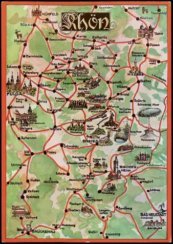 .Deutschland Naturpark Rhön Landkarte Umgebung von Hilders, Gersfeld uvm. 1970