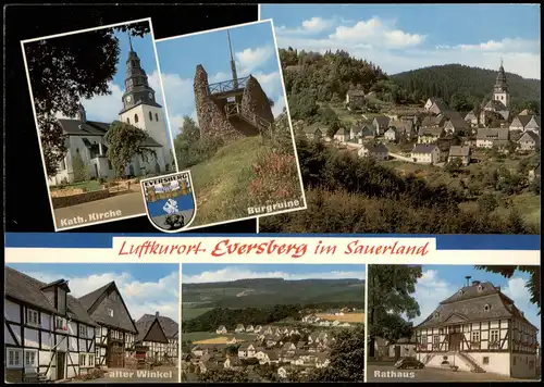 Eversberg-Meschede Mehrbildkarte mit Burg, Kath. Kirche, Rathaus uvm. 1980