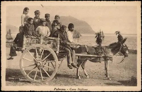 Palermo Palermo (Palermu) Carro Siciliano Kinder auf Eselwagen 1922
