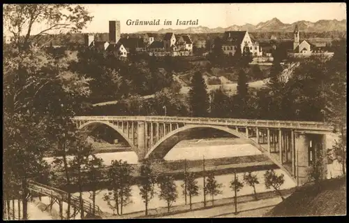 Ansichtskarte Grünwald (Oberbayern) Panorama-Ansicht Brücke Isar-Tal 1910